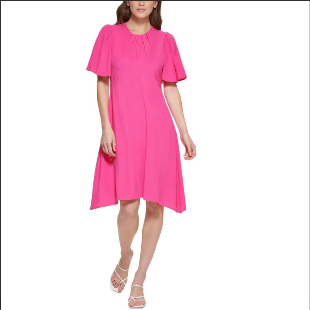 Calvin Klein Hibiscus Flutter Sleeve Dress